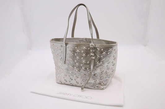 Jimmy Choo Sasha in Metallic Star Studs Silver Leather