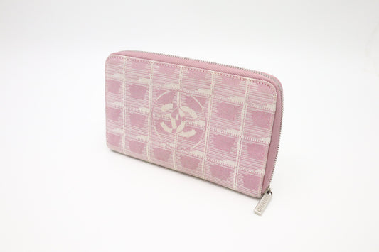 Chanel New Travel Line Long Wallet in Pink Canvas