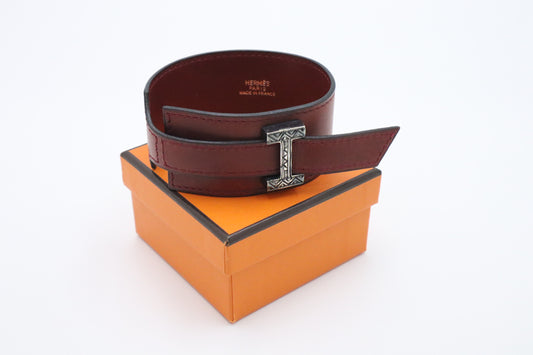 Hermes Artemis Bracelet in Brick Red Leather