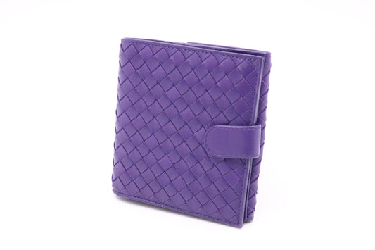 Bottega Veneta Compact Wallet in Purple Intrecciato Leather