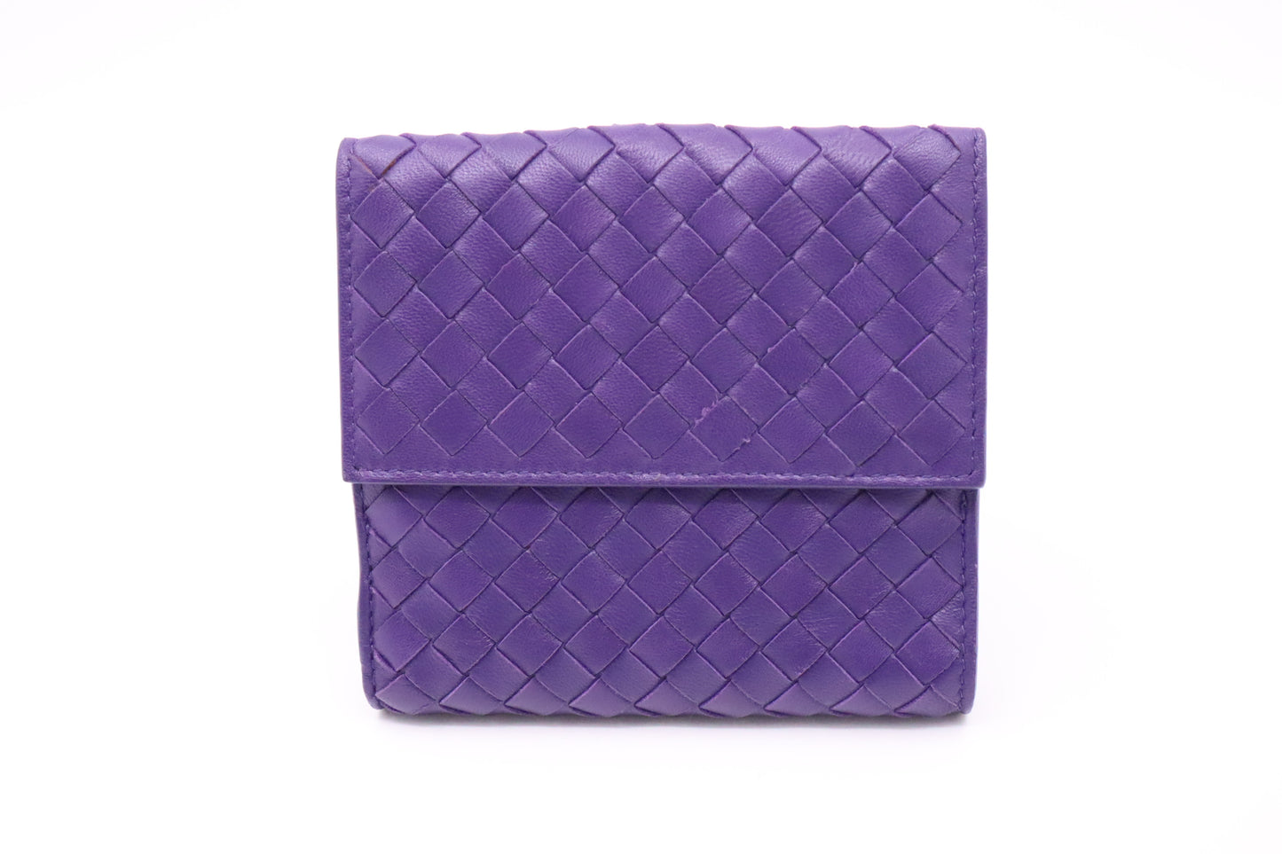 Bottega Veneta Compact Wallet in Purple Intrecciato Leather