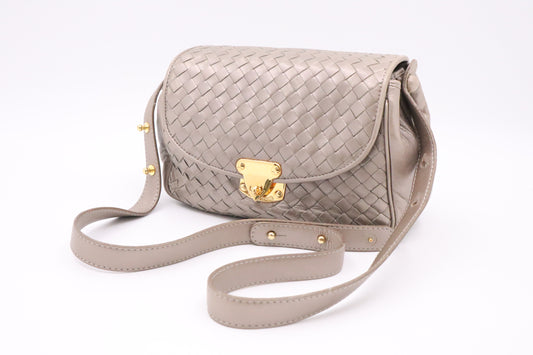 Bottega Veneta Shoulder Bag in Greige Metallic Intrecciato Leather