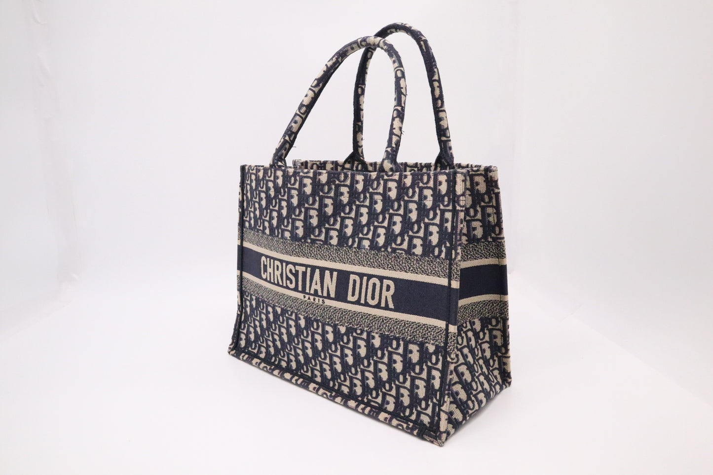 Dior Book Tote Medium in Navy Blue Oblique Embroidery Canvas
