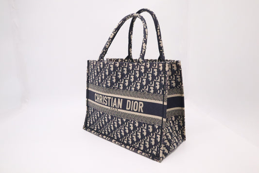 Dior Book Tote Medium in Navy Blue Oblique Embroidery Canvas