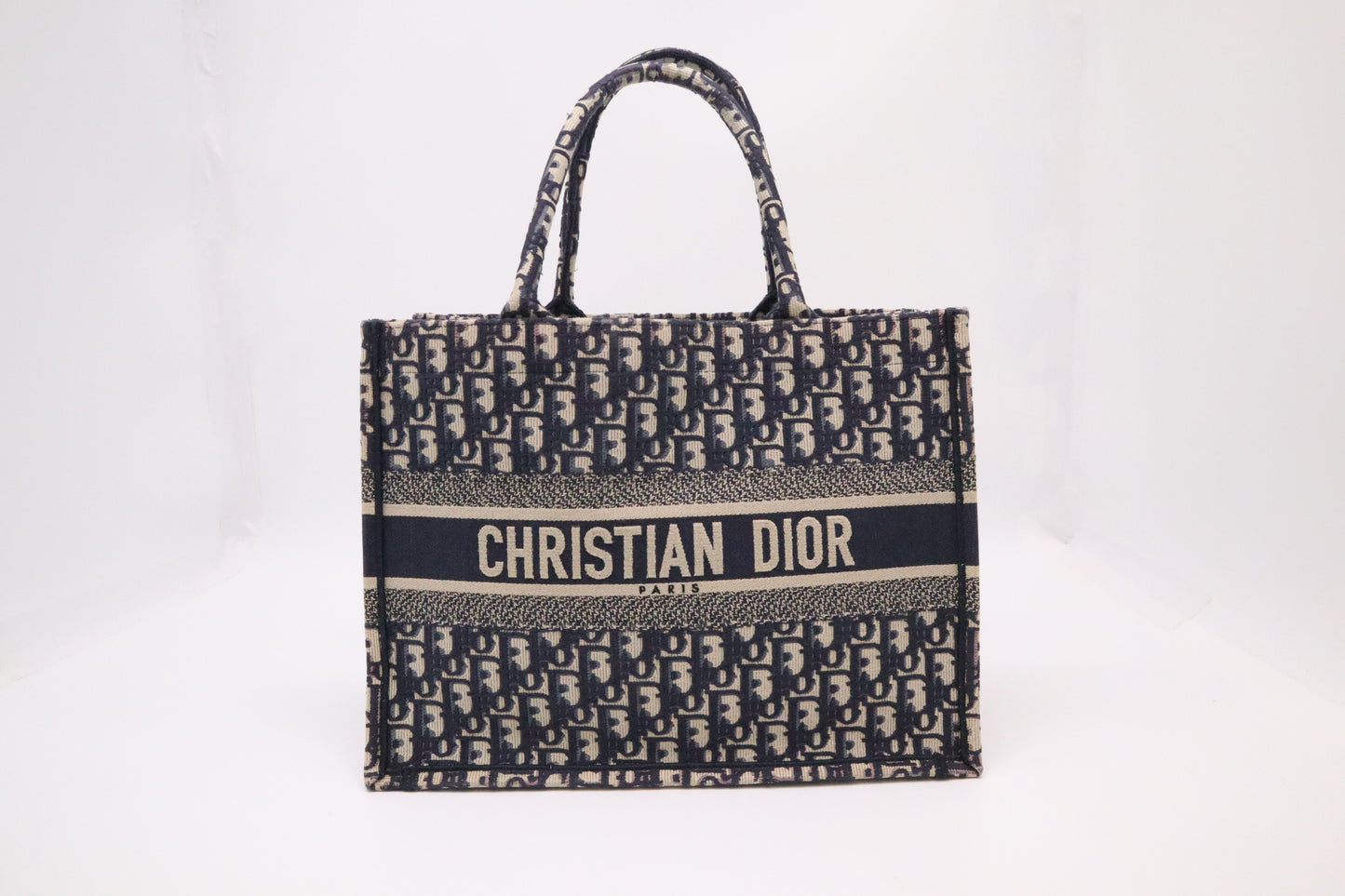 Dior Book Tote Medium in Navy Blue Oblique Embroidery Canvas