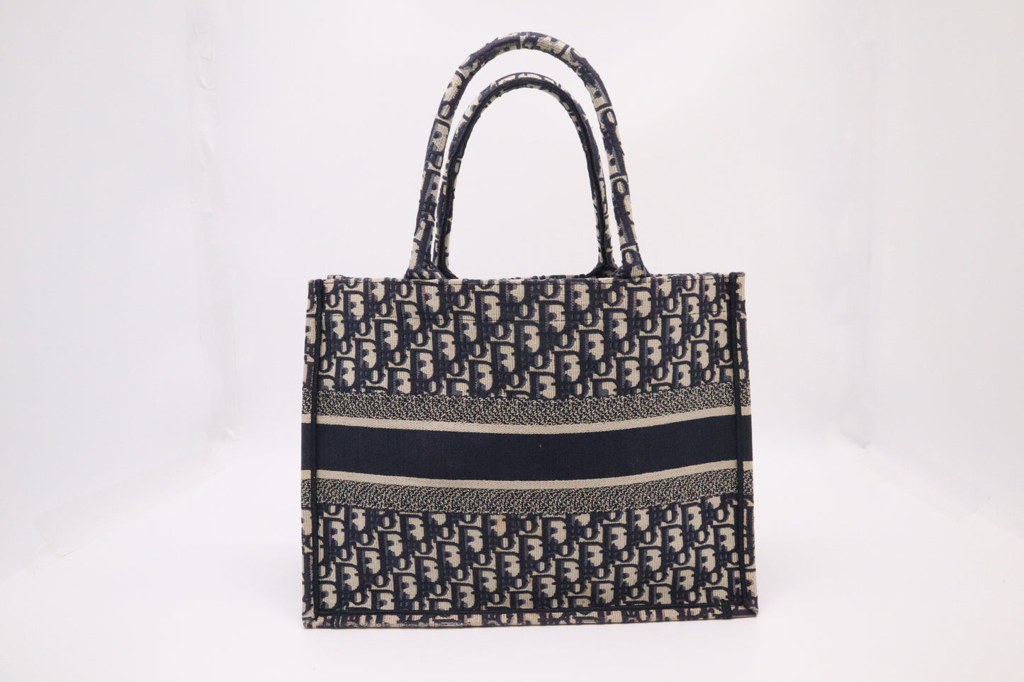 Dior Book Tote Medium in Navy Blue Oblique Embroidery Canvas