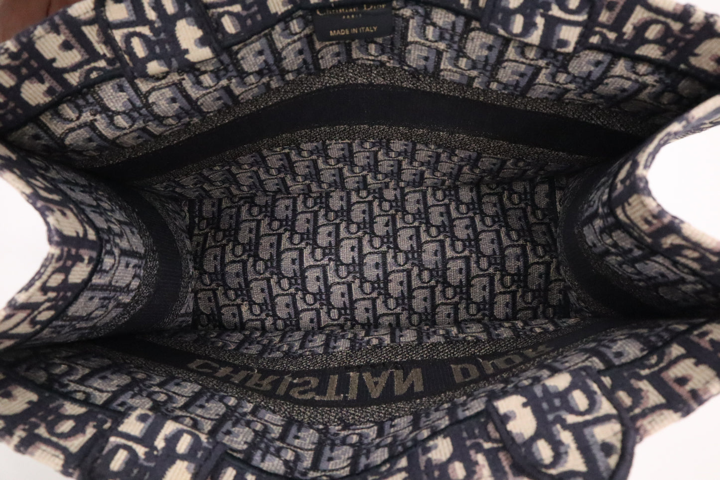 Dior Book Tote Medium in Navy Blue Oblique Embroidery Canvas