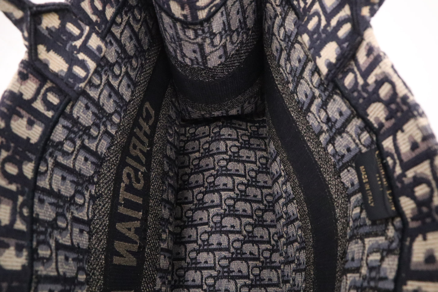Dior Book Tote Medium in Navy Blue Oblique Embroidery Canvas