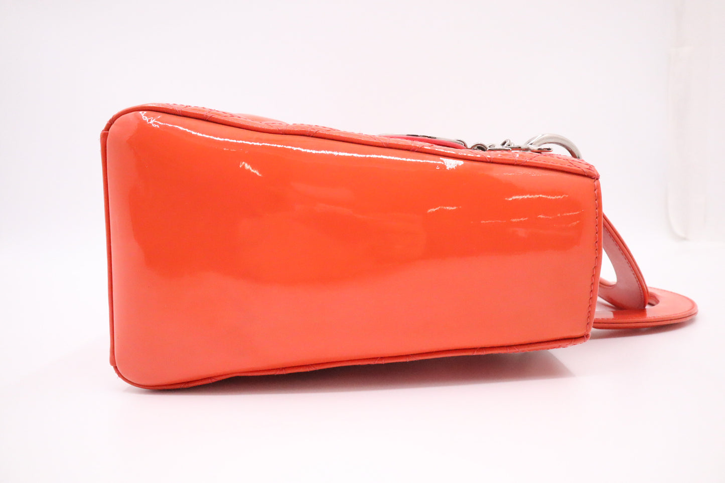 Dior Lady Dior Medium in Orange Cannage Patent Leather