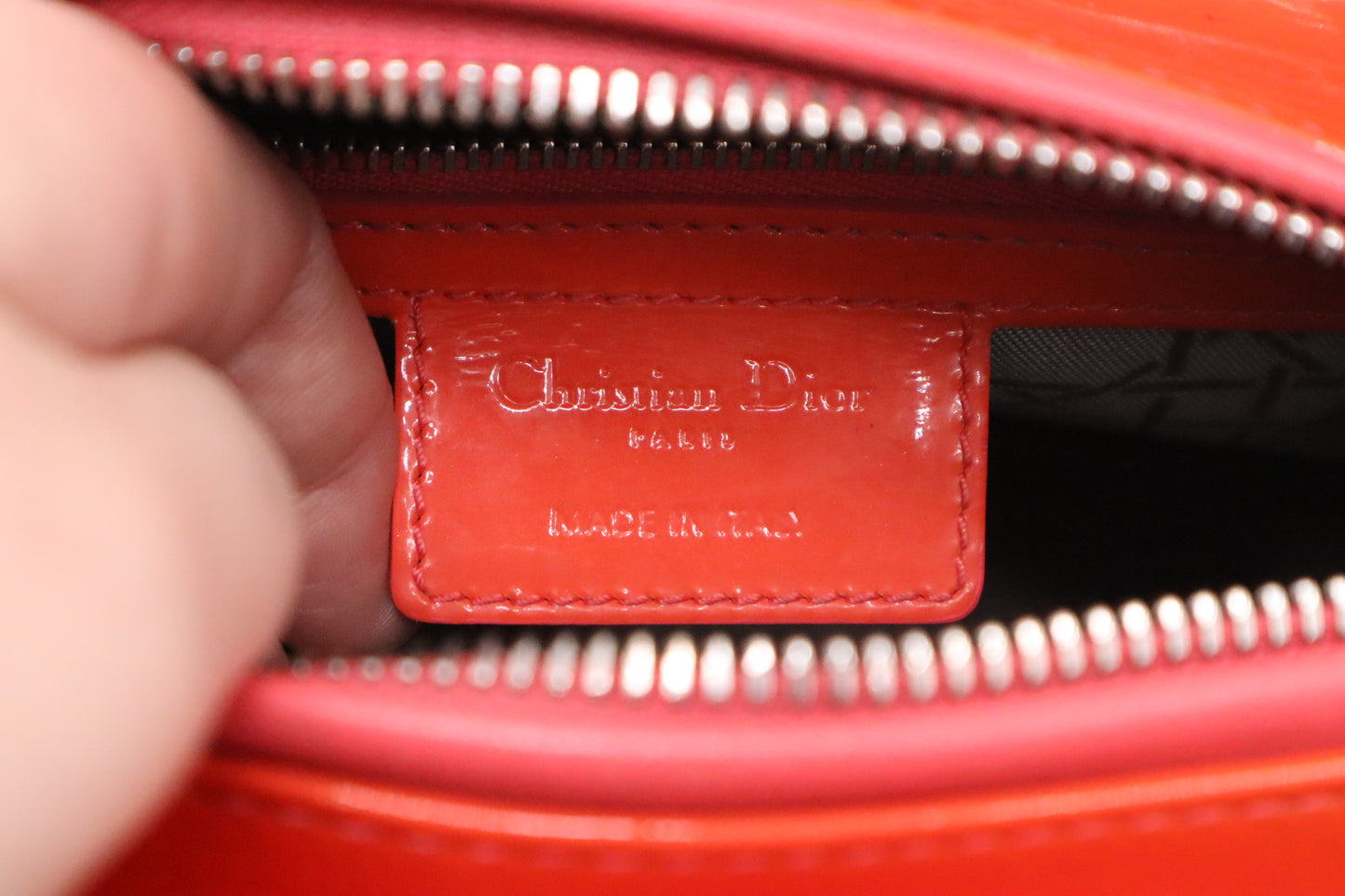 Dior Lady Dior Medium in Orange Cannage Patent Leather