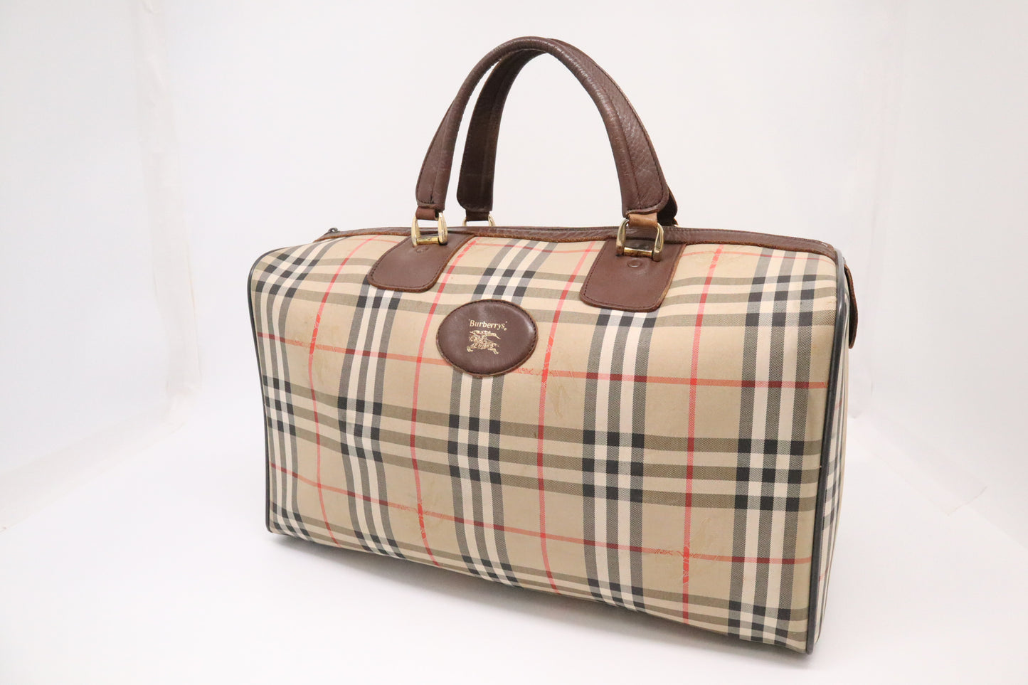 Burberry Boston Bag in Brown Checked Canvas