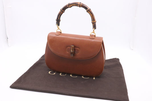 Gucci Bamboo Large 1947 Top Handle Bag in Tan Leather