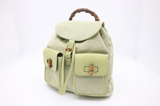 Gucci Bamboo Backpack in Pale Green Suede