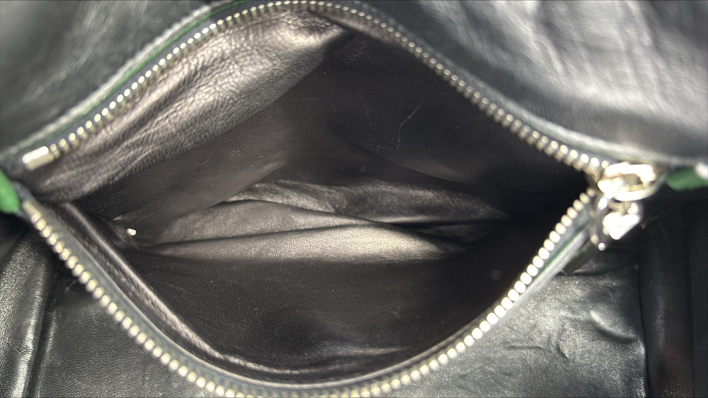 Prada Twin Pocket Tote in Green Embroidered Saffiano Leather