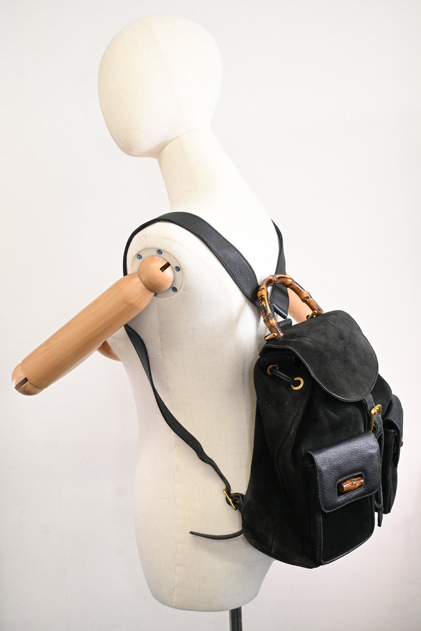 Gucci Bamboo Backpack in Black Suede