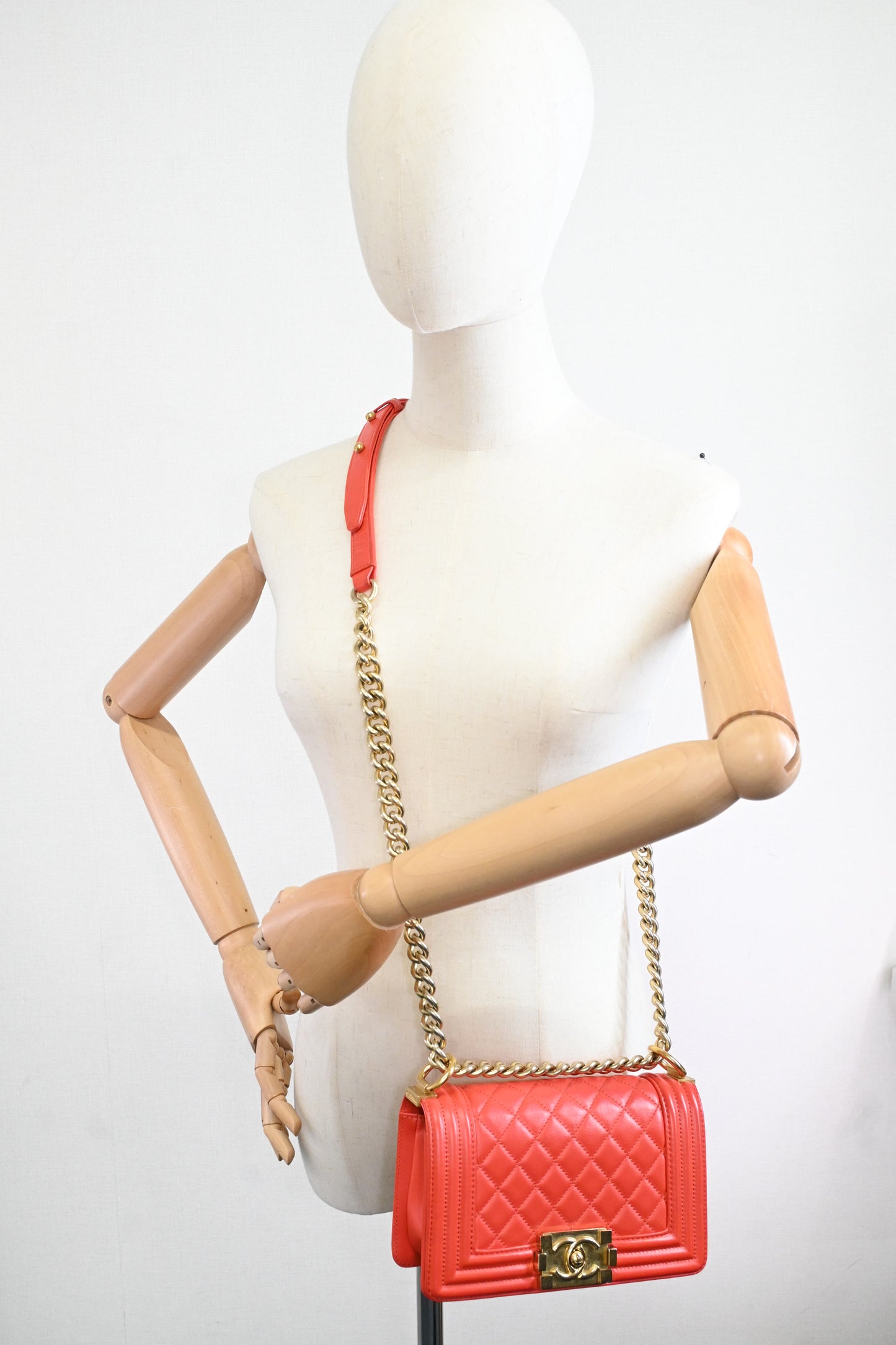 Chanel Small Boy Bag in Red-Orange Leather