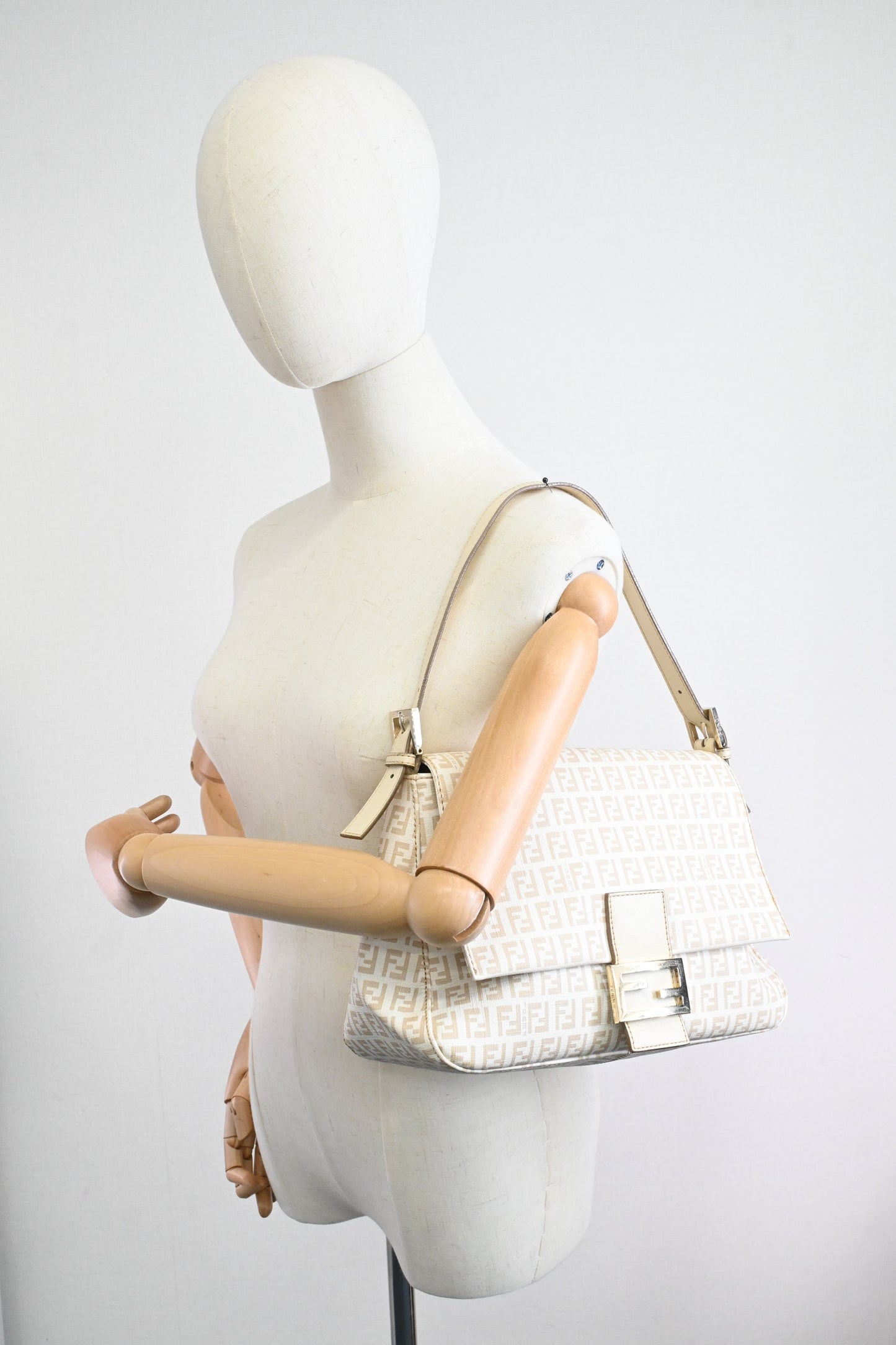 Fendi Mama Baguette in White Zucchino Coated Canvas