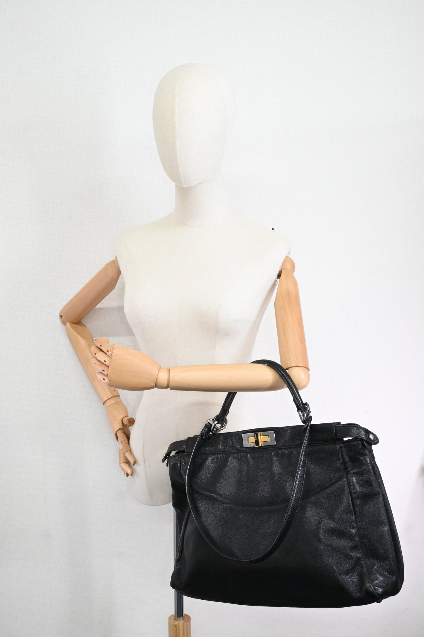Fendi Medium Peekaboo Tote in Black Leather