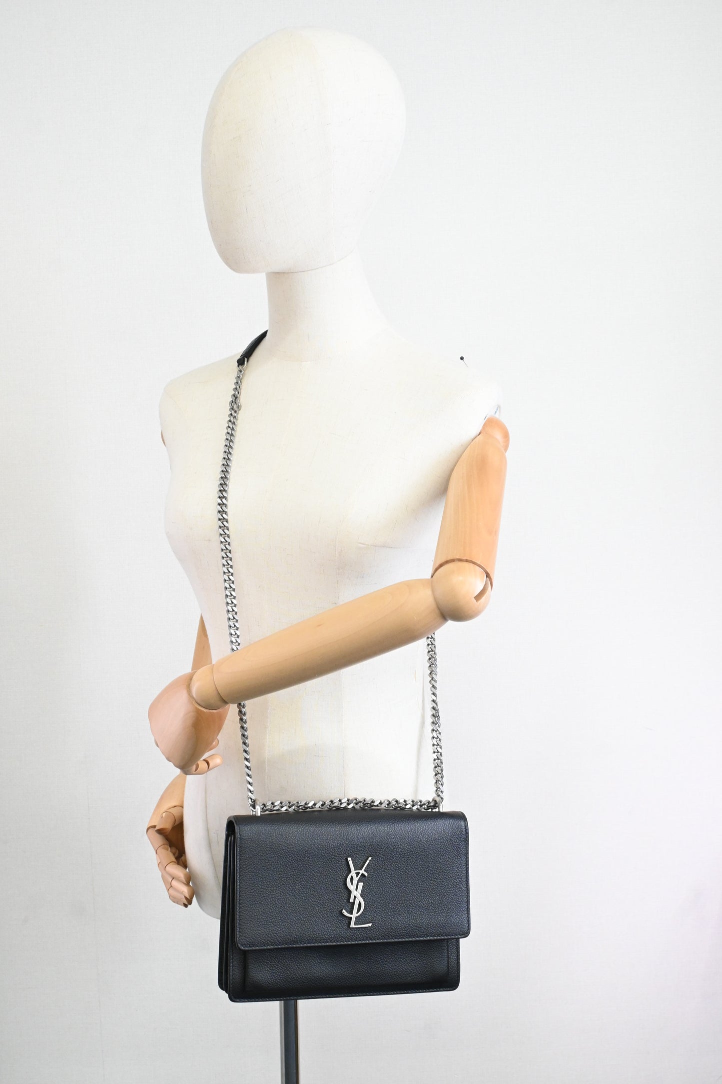 YSL Saint Laurent Sunset Crossbody in Black Leather