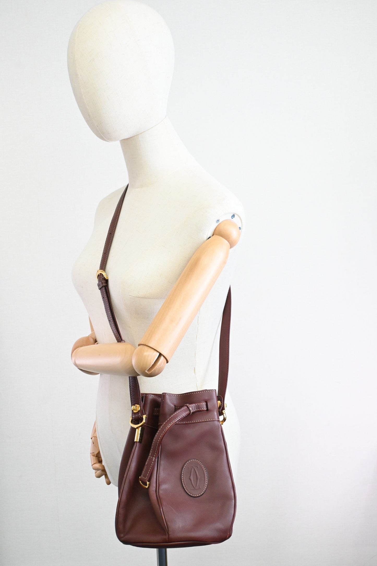 Cartier Bucket Bag in Burgundy Leather