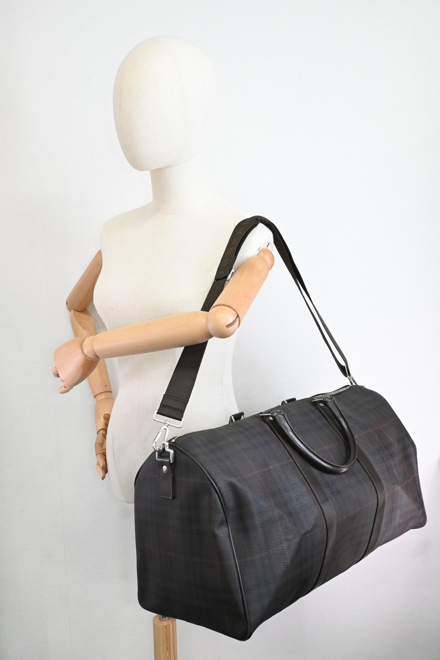 Burberry Travel Bag in Brown Checked Coated Canvas