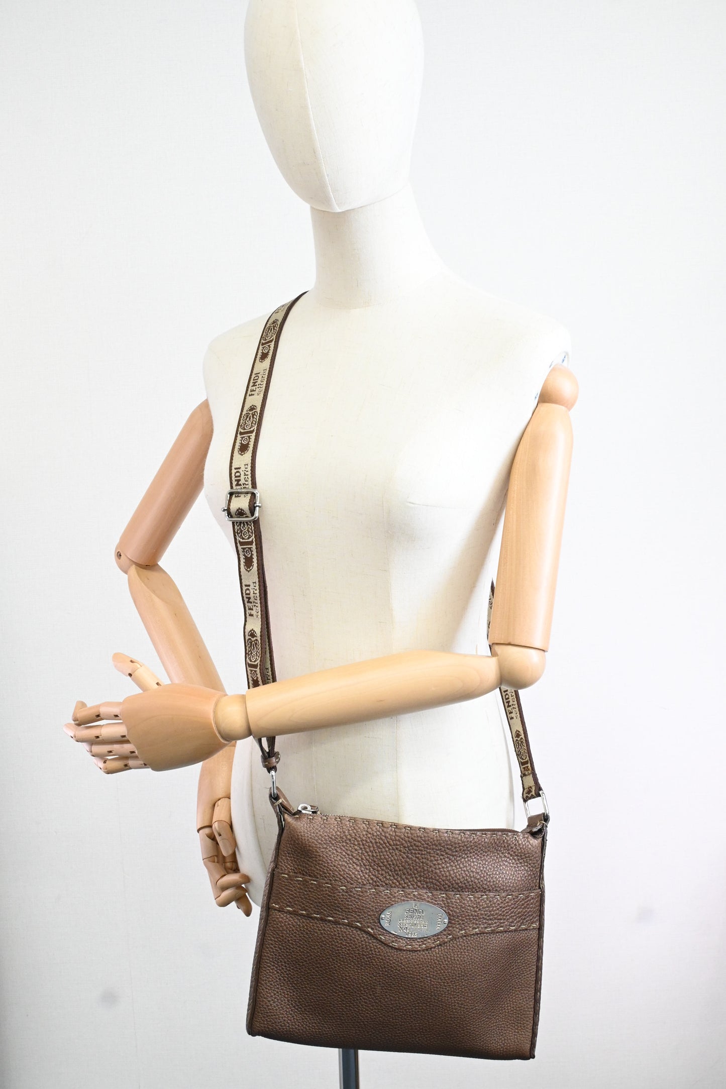 Fendi Selleria Crossbody in Metallic Brown Leather