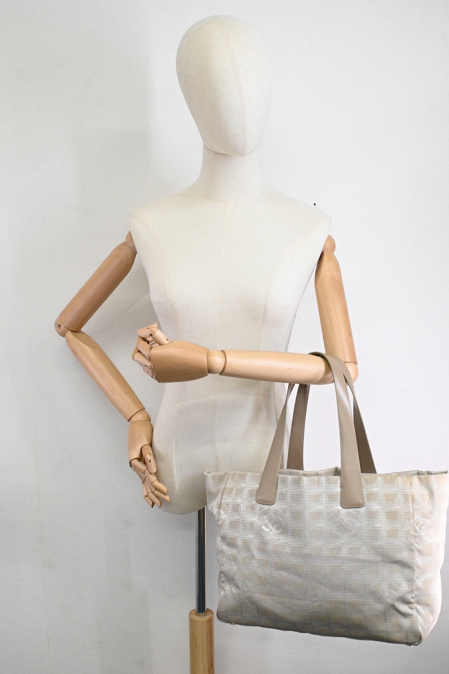 Chanel New Travel Line Tote Bag in Beige Canvas