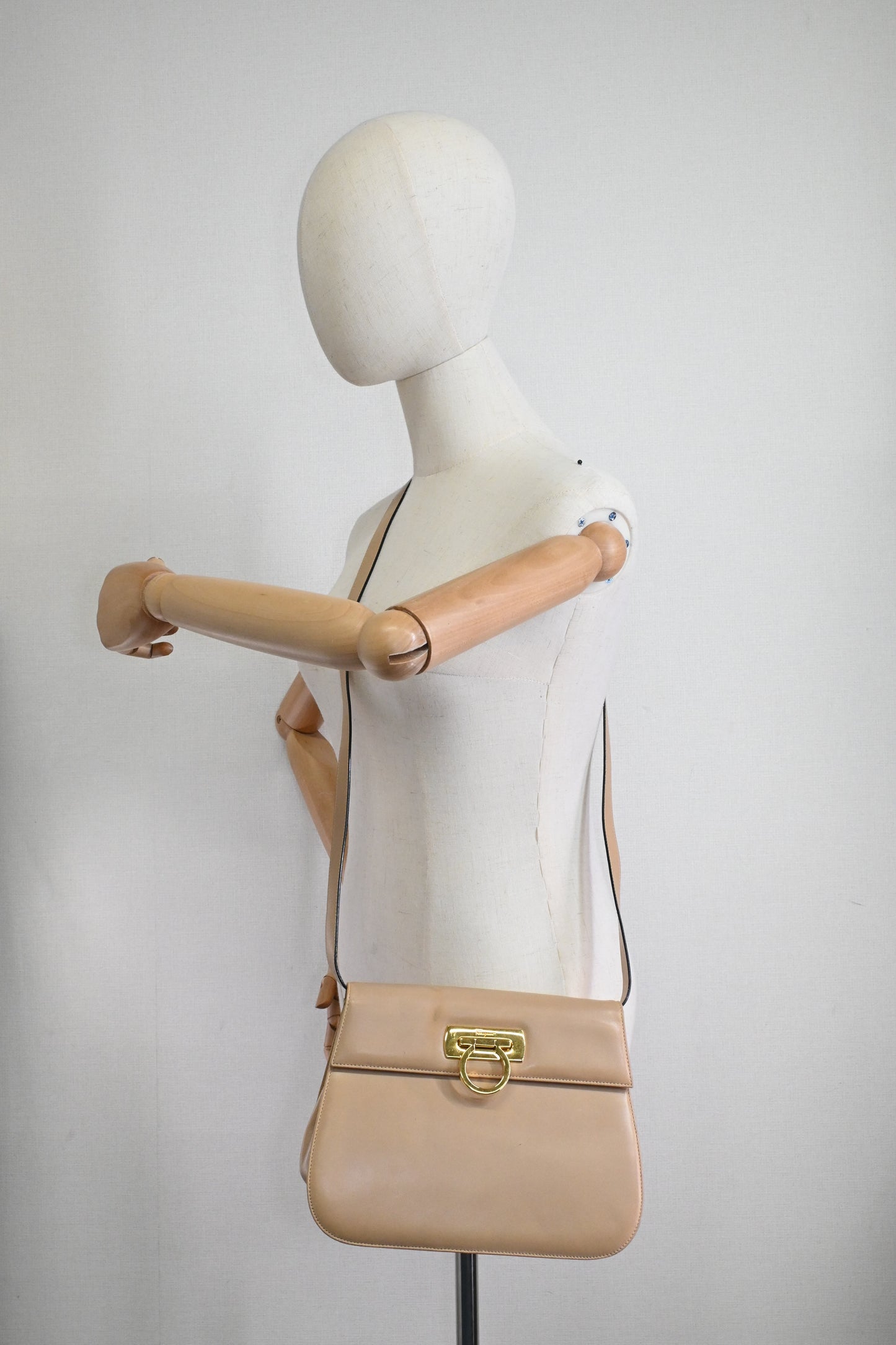 Ferragamo Gancini Crossbody in Beige Leather