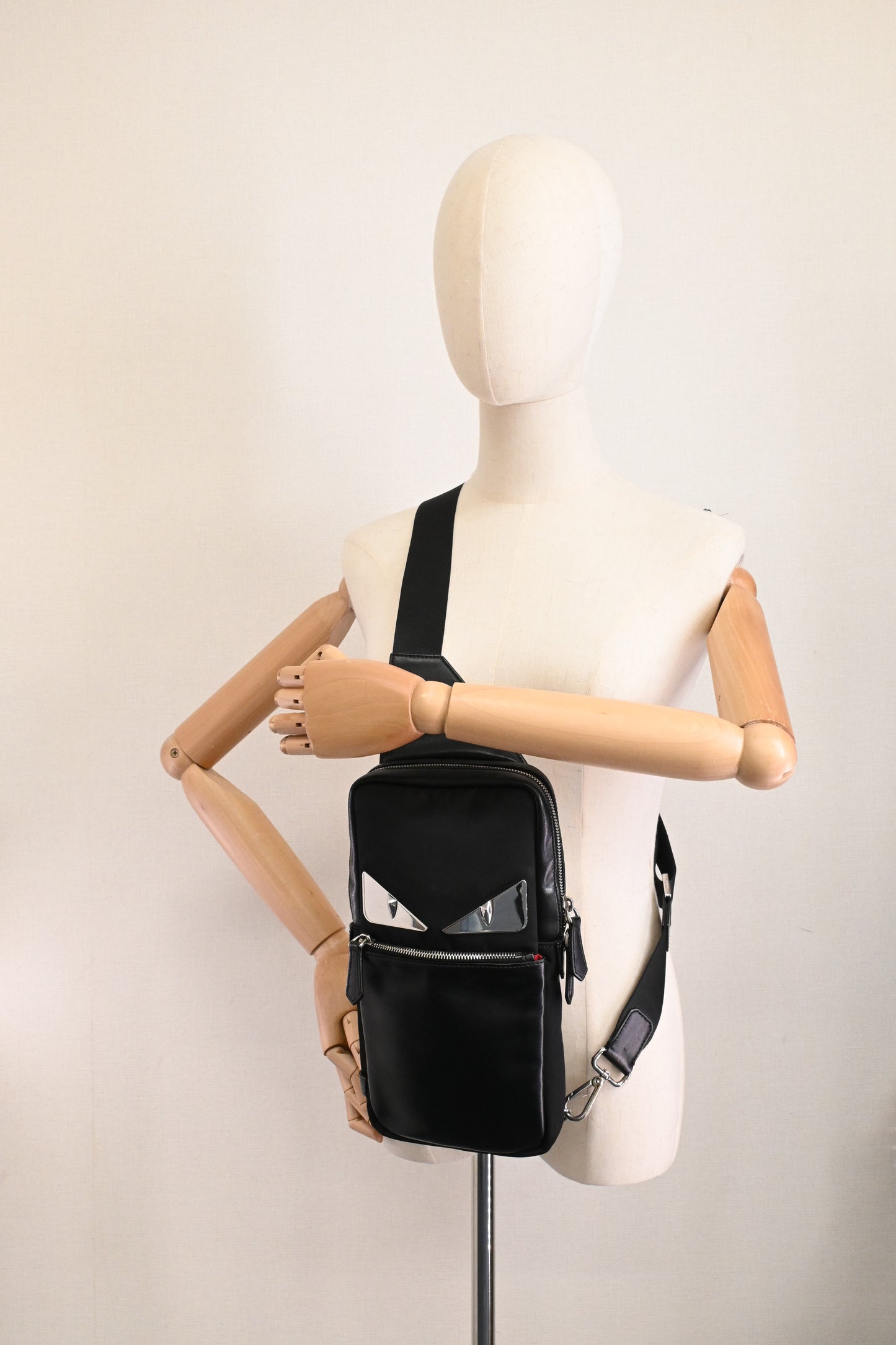 Fendi Monster Crossbody Bag in Black Nylon and Leather