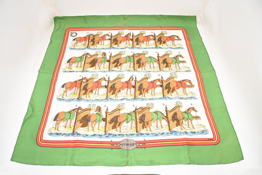 Hermes 'Ecuries' Carre 90 in Green Silk