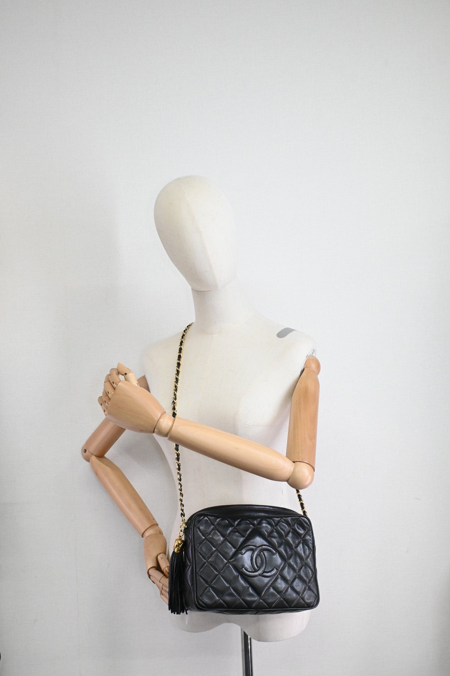 Chanel Chain Camera Bag in Black Lambskin Leather