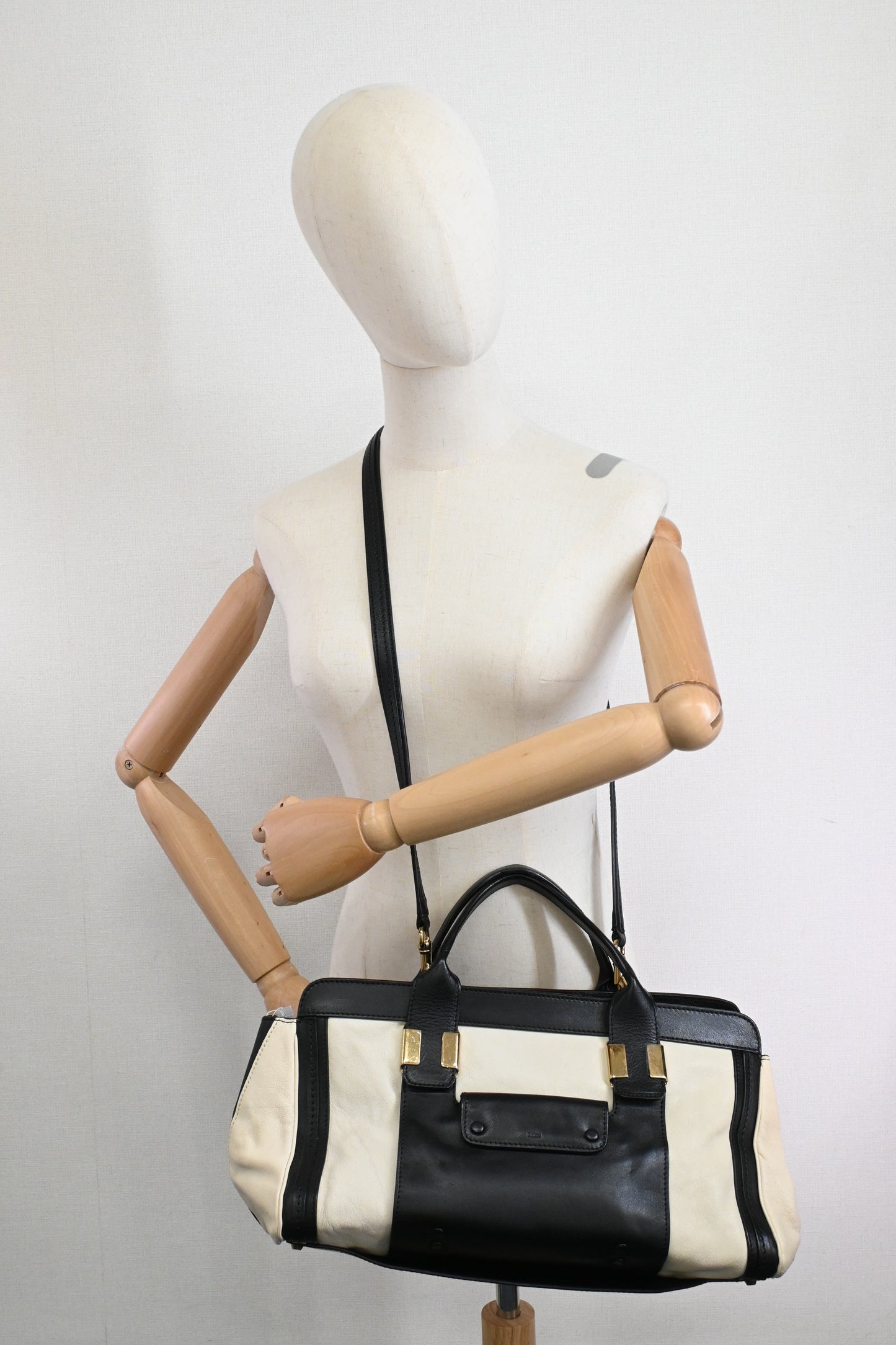 Chloe Large Alice in Cream and Black Leather
